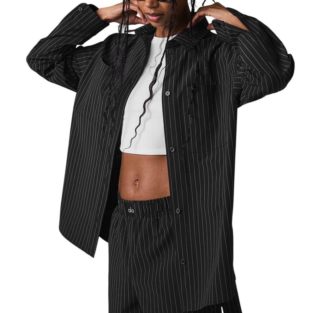 Alo Yoga Pinstriped Black Daylight Shirt Size XS